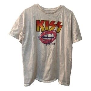Vintage Style KISS Alive Lip Logo Graphic Tee - White - Size L